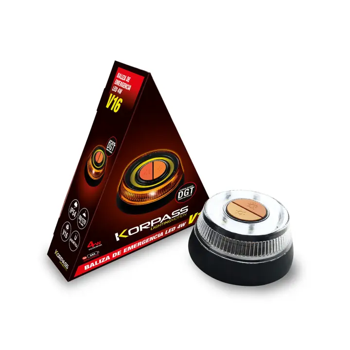 Baliza de Emergencia LED 4W Korpass - Base Magnética - Gran Distancia - Linterna Doble Intensidad - 1