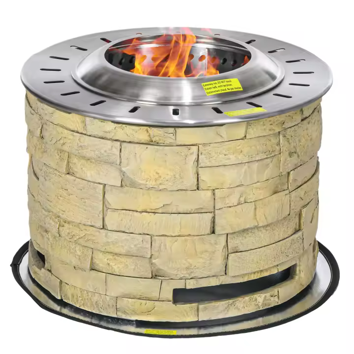 Outsunny Brasero de Leña Brasero de Mesa con Estera Protectora de Suelo para Jardín, Camping, Terraza, Acero MgO Amarillo - 1