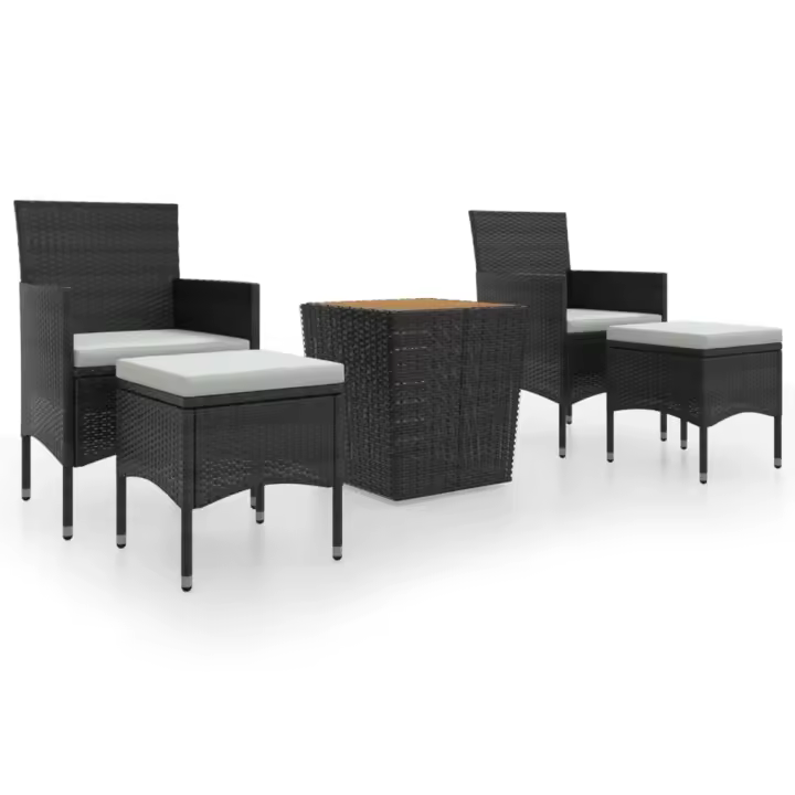 vidaXL Mesa y sillas jardín 5 pzas ratán sintético madera acacia negro - 1