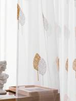Cortina De Tela Sencilla Con Hojas Para Dormitorio Y Sala De Estar Cortina De Puerta Tejida En Tulle Transparente Para Ventana - details 5