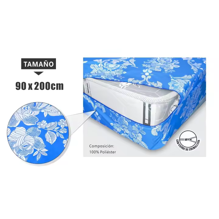 Protector Colchon Estampado, Fundas de colchón totalmente cubiertas con cierre de cremallera. Fácil de poner, duradero, suave y cómodo 100% poliéster. Estampado en azul - 1