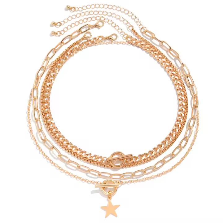 Juego De 4 Collares Vintage Con Estrella Y Hebilla OT Para Mujeres Y Hombres Cadena Cubana Metálica Gótica Moda 2024 Steampunk Grunge - 1