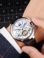 Reloj De Pulsera Automático De Lujo Para Hombre Estilo Casual Con Fase Lunar Y Calendaría Resistente Al Agua Cuero Y Acero Inoxidable - details 1