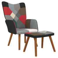 vidaXL Silla de relajación con reposapiés tela patchwork en color Gris/Negro | cómodas modernas ergonómicas para comedor cocina salón hogar - details 1