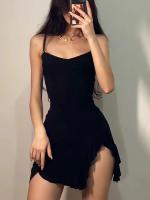 Nuevo Vestido Negro Elegante Y Sexy Para Mujer Verano Sin Mangas Con Abertura Lateral Y Tirantes Cortos Moda Coreana Vintage Para Fiesta Noche - details 2