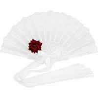 Abanico plegable de encaje con Rosas Decorativas, vintage, de mano, para Cosplay, color Blanco - details 1