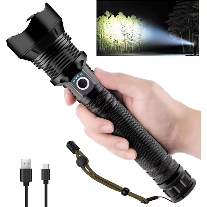 Linterna LED ultrapotente XHP70.2, ajustable, con zoom, resistente al agua, ideal para camping y senderismo (batería de 10 000 mAh) - 1