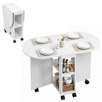 HOMCOM Mesa de Comedor Plegable con Ruedas Mesa de Cocina con Alas Abatibles y 2 Estantes Abiertos Estilo Moderno Carga 80 kg 120x60x77 cm Blanco - details 0
