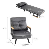 Sofá individual con función de Cama, Reclinable con respaldo ajustable, Exterior de terciopelo, Gris Oscuro - details 6