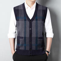 Suéter De Casual Para Hombre Chaqueta Sin Mangas Gruesa Para Otoño E Invierno Cardigan Con Estampado Rayado Cuello En V - details 5