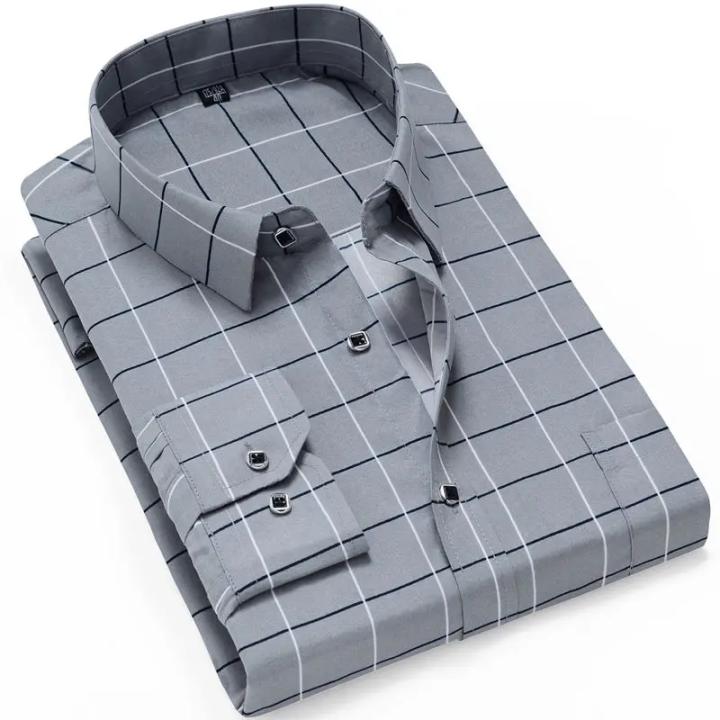 2024 New Men's Business Casual Shirt Long Sleeved Cotton Comfortable Breathable Plaid Striped Shirts for Man Color Stitching