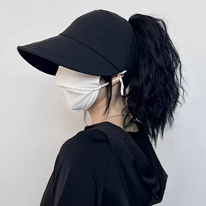 Sombrero De Verano Para Mujer Con Pico Ancho Y Protección UV Sombrero De Pelo Abierto Para Cuentas Sombrilla De Poliéster Transpirable Para Uso Casual - 1