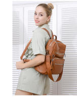 Mochila de PU retro europea y americana, mochila informal de gran capacidad para mujer - details 8