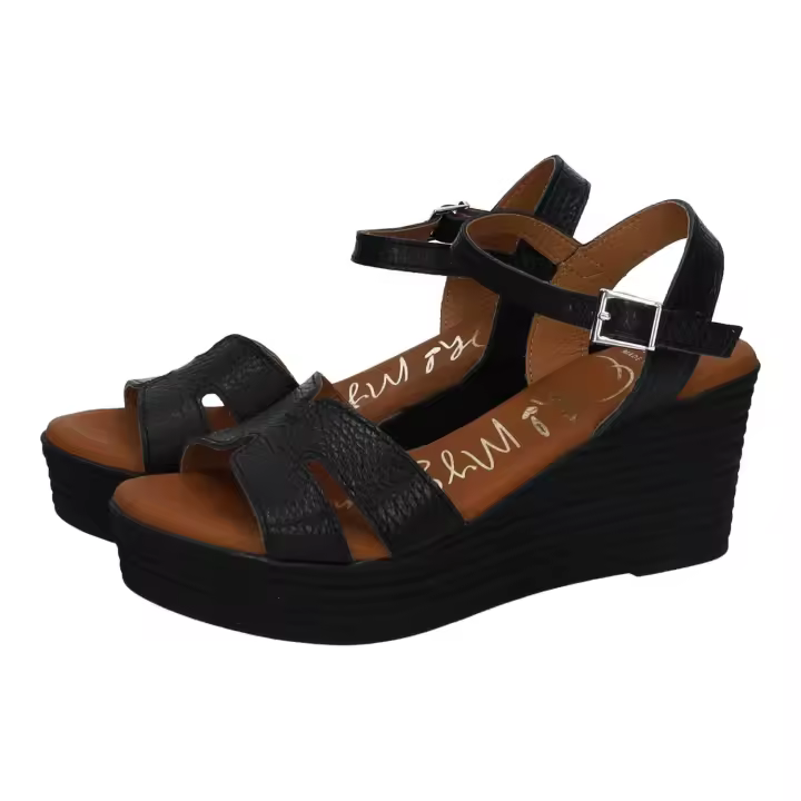 Sandalias Tacón marca OH! MY SANDALS para mujer en color negro. Sandalias de piel negras para mujer con cuña alta y cierre de hebilla – Oh My Sandals - 1