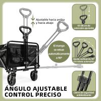 Carro Plegable para Playa con 4 Ruedas Anchas, Asa Ajustable, 2 Portavasos hasta 75 Kg - Carrito Camping Transporte Ideal para Acampar, Picnic y Compras - Negro - details 3