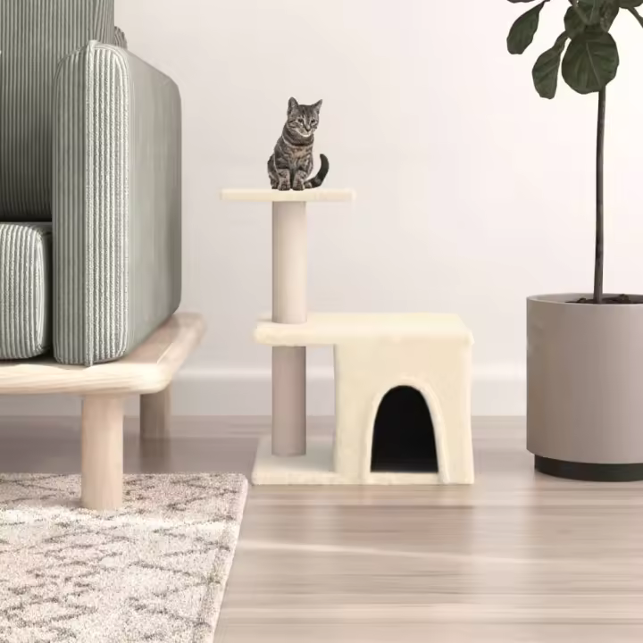 vidaXL Rascador para Gatos con Postes Árbol Torre de Escalada Sisal Color Crema,  Gris claro, y mas - 1