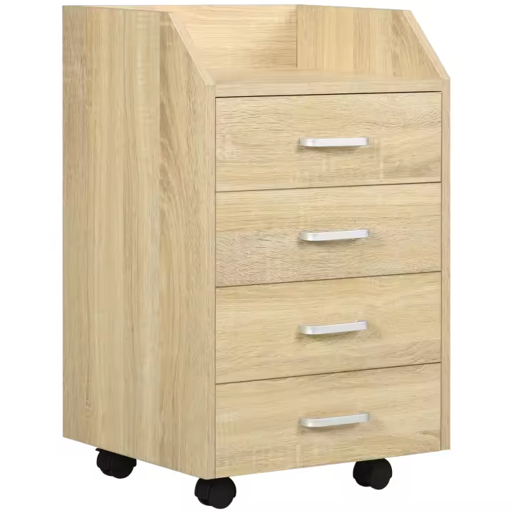 Vinsetto Cajonera de Oficina Mueble Auxiliar para Archivos con 4 Cajones Encimera Superior de Almacenaje 4 Ruedas y 2 Frenos para Estudio Despacho 40x36x65 cm - 1