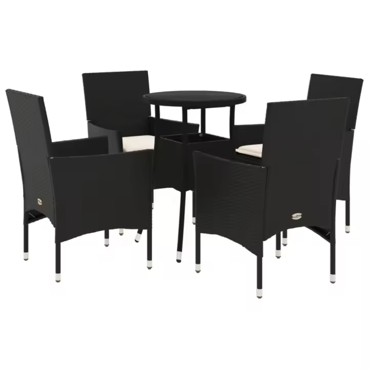 vidaXL Set comedor jardín 5 pzas cojines ratán sintético vidrio negro - 1