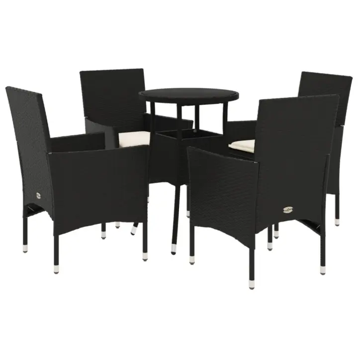 vidaXL Set comedor jardín 5 pzas cojines ratán sintético vidrio negro - 1