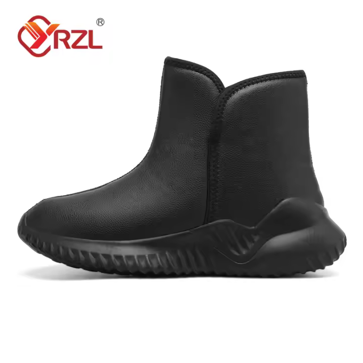 Botas De Invierno Para Hombre YRZL Negras Con Peluche Cálido Antideslizantes Ligeras Y Confortables Zapatos De Piel Artificial Cubierta Del Tobillo - 1