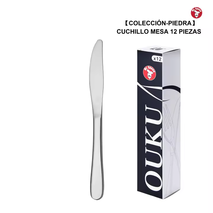 Mr.Spoon Serie Piedra 12 Piezas 48 Piezas 240 Piezas económico,Acero inoxidable 13/0,Cuchillo mesa,Largo 227mm grosor 5mm,Cubiertos mango monobloque,Aptos para lavavajillas,Caja Envase Ecológico,Para Casa,Hotel,Restaurante 60102 - 1
