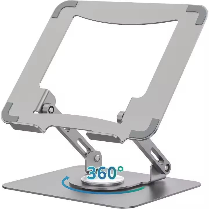 Soporte para computadora portátil con base giratoria de 360°, elevador ergonómico para computadora de escritorio, altura ajustable multiángulo, soporte plegable para computadora portátil, plateado - 1