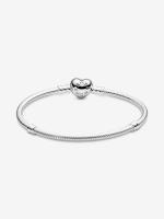 Pandora - Pulsera Moments con corazón brillante y cadena de serpiente - Plata de ley - details 0