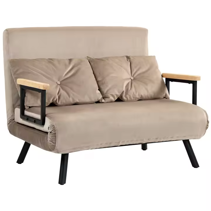HOMCOM Sofá cama, cama plegable con función de cama, sillón relax con cojín trasero, sofá tapizado con respaldo regulable, aspecto terciopelo, 102 x 73 x 81 cm, marrón claro - 1