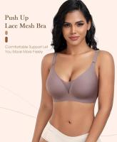 Sujetadores sin aros para mujer, con encaje, escote en V, sin aros, push up, sin costuras, cobertura total, tallas grandes, para uso diario, tallas S-XL - details 0