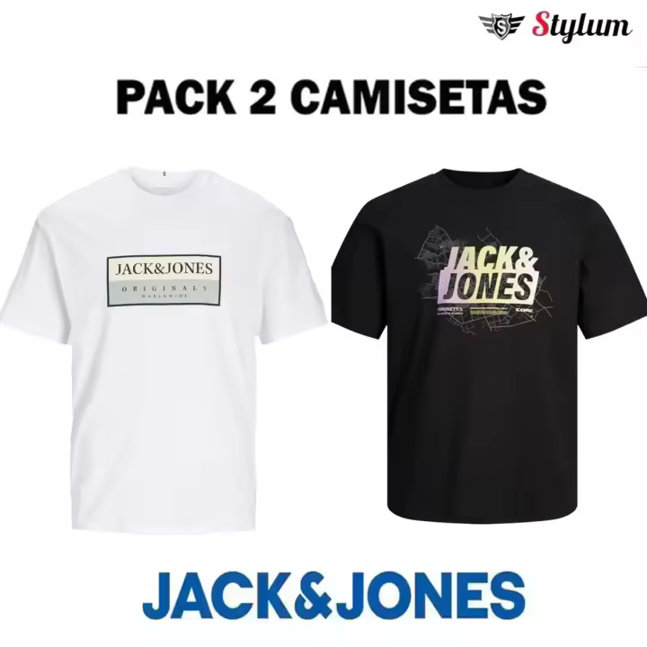 Jack & Jones Hombre Pack 2 Camisetas de Algodón de 160 grs logo estampado moda casual informal  REF 269969 - 284468 - 1