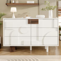 Aparador Moderno con Puertas de Diseño Geométrico, sin Tiradores, compartimentos con función Press and pop, ajustado para Comedor, Salón, patitas de Madera - details 0