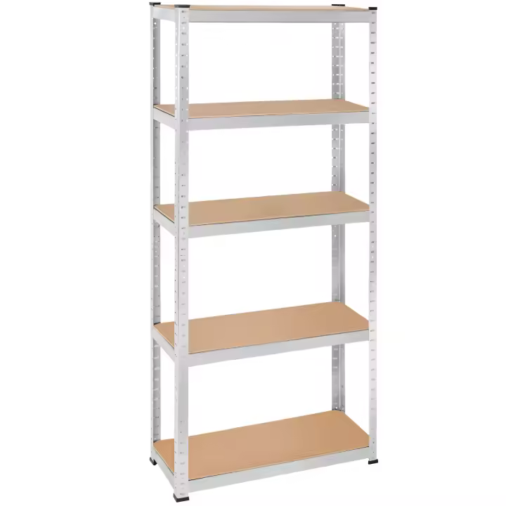 Tectake - Estantería metálica de acero, Estantería industrial, Estantes ajustables de metal para trastero, Anaqueles con esquinas redondeadas, Repisas metálicas adaptables, Estantes de madera con estructura galvanizada para taller - 1