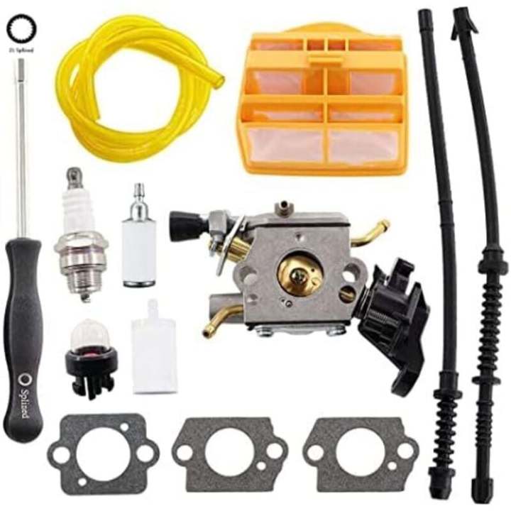 Carburador con junta, filtro de aire, línea de combustible, bujía para motosierra Husqvarna 445, 445E, 450, 450E, 445II, 450II, Jonsered CS2245, CS2250 S, reemplaza a ZAMA C1M-EL37B 506450401