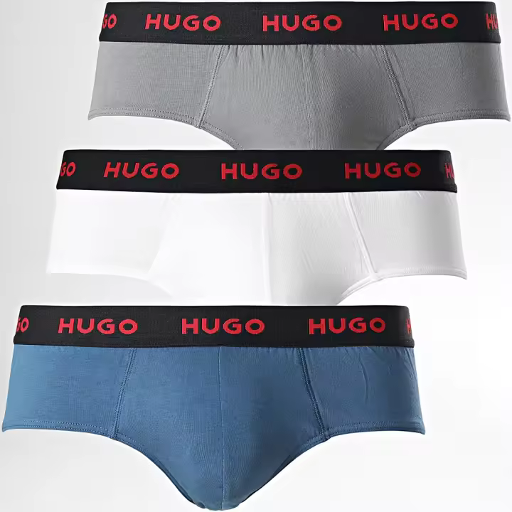 Slip Hugo Boss -3 Pack- Cotton Stretch (Azul, Blanco y Gris) - 1