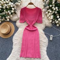 Vestido De Punto REALEFT Vintage De Verano Para Mujer Con Mangas Escaleras Estilo Casual Cuello Cuadrado Ajustado Hasta La Cintura - details 6