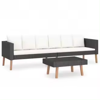 VIDAXL set de muebles de jardín con sofá y mesa de centro con cojines en ratán sintético negro - 1