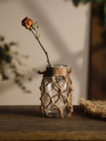 Vaso De Cristal Rustico Colgante Con Correa De Malla Para Flores Secas Decoración De Hogar Para Sala De Estar Y Mesas Transparente Boho Vintage - details 11