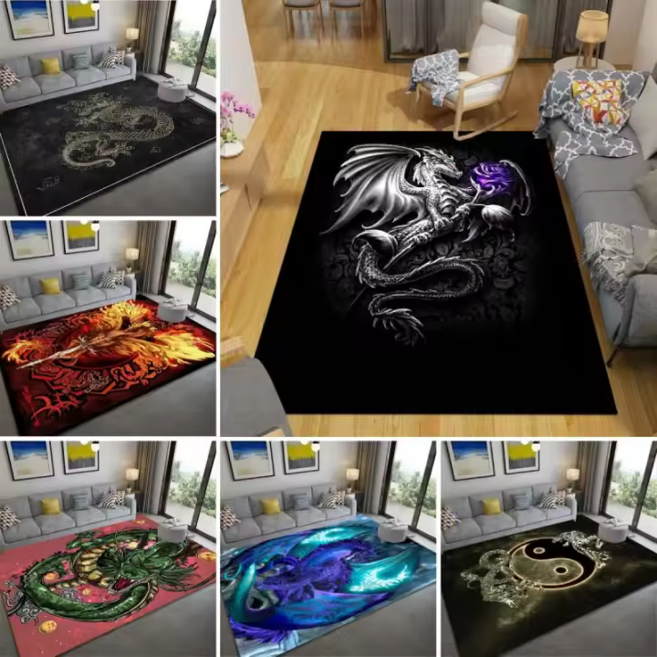 Carpetas Antideslizantes De Poliéster 100% Para Sala De Estar Decorativas Con Patrón De Dragón Alfombra Grande Lavable Para Sofa Mesa De Café Habitación Baño - 1
