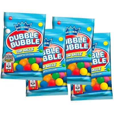 Dubble Bubble - Pack 4 Bolsas de 90g - Bolas Reposición 15,5mm - Chicle Hinchable de Colores y Sabores Surtidos, - 1
