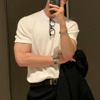 Camiseta De Verano Para Hombre Lujo Ligero Suéter De Lana Estilo Coreano Cuello Redondo Manga Larga Color Sólido Suave Básico Popular - details 8
