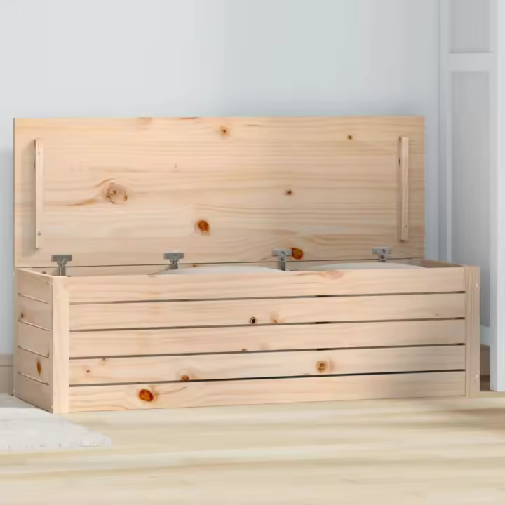 vidaXL Caja de almacenaje madera maciza de pino 109x36,5x33 cm en color Blanco/Natural - 1