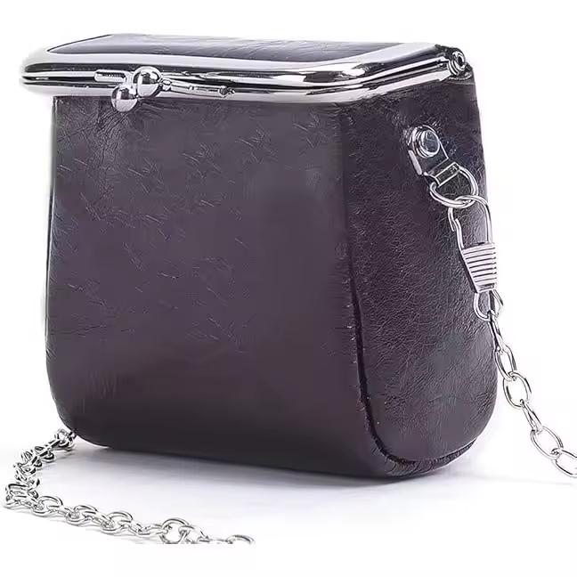 Bolso de Mano para Mujer, de Piel Auténtica, Con Cierres de Beso, Bandolera Pequeña, Monedero retro, color Café - 1