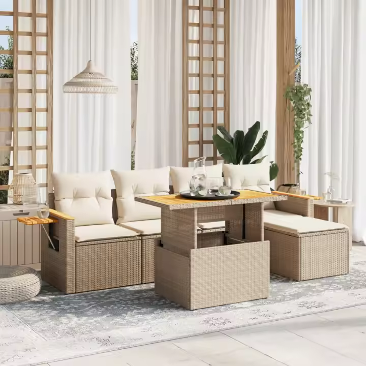 vidaXL Juego de sofás jardín con cojines 6 pzas ratán sintético beige - 1