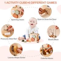 Cubo de actividades de madera para bebés de 1 año en adelante, juguete educativo Montessori 6 en 1 para niños de 12 meses en adelante, laberinto de cuentas con clasificador de formas, ábaco, xilófono, regalo de Navidad para el primer cumpleaños - details 1