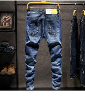 Pantalones Vaqueros Azul Estilo Coreano Para Hombre Verano 2024 Cierre De Cremallera Malla Elástica Moda Sencilla Slim Casual - details 2