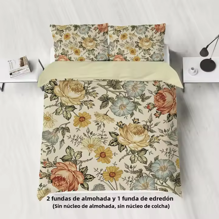 Juego De Cama Retro Con Patrón Floral 3 Piezas Incluye Funda De Edredón Y 2 Fundas De Almohada Para Mujer Adecuado Para Camas De Tamaño Queen King Twin - 1