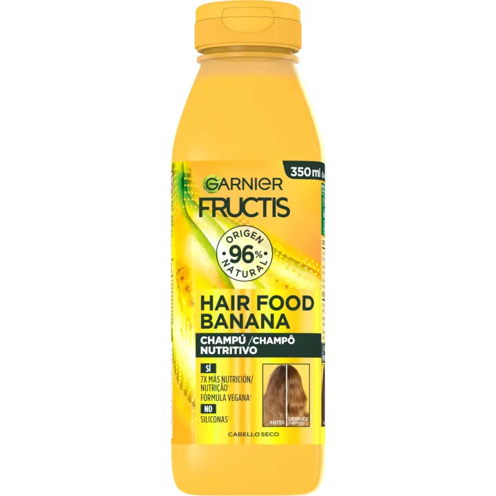 GARNIER Fructis Hair Food Banana Sets Champu, Acondicionador o Mascarilla 3 en 1 Nutritiva para Cabello Seco. - 1