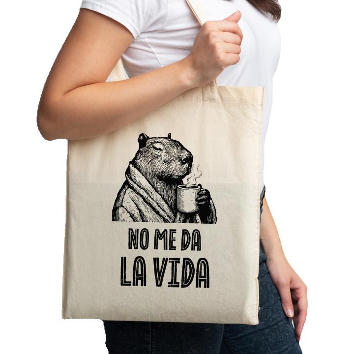 Bolsa de Tela Tote Bag no me da la vida, algodón grueso, con mensaje gracioso, diseño original divertido, shopping de hombro 38x42 cm, asas largas 70 cm, lavable, reutilizable, tejido resistente 10 kg