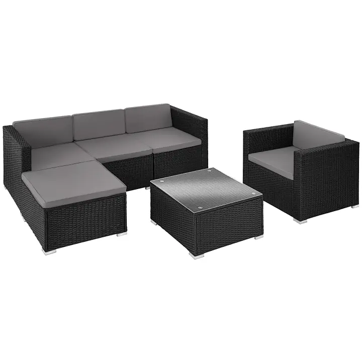 Tectake - Conjunto de ratán LIGNANO con sillón, Conjunto de ratán de seis piezas, Fino trenzado de ratán sintético con protección UVA, Sólida estructura de acero con revestimiento en polvo - 1
