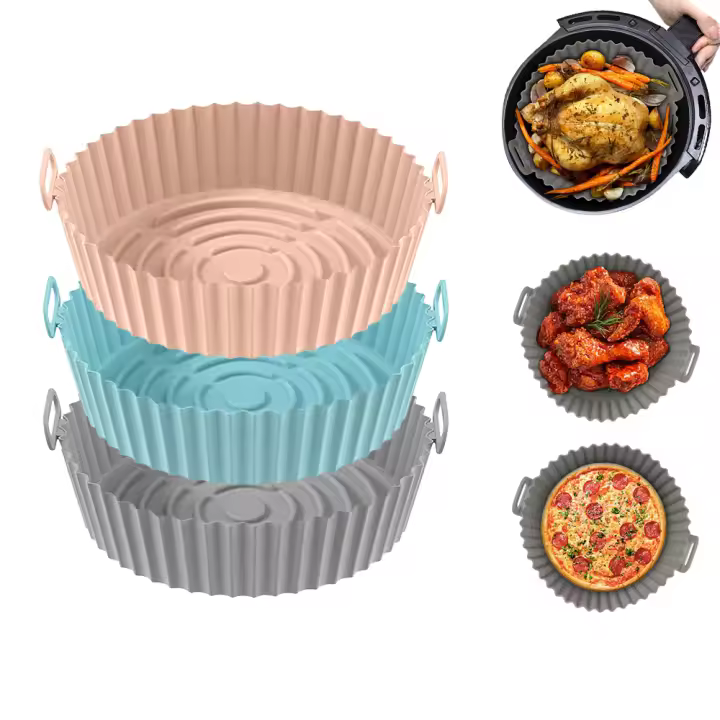 AYA MARKT  PACK de 3 Moldes de Silicona Redonda Reutilizable para Freidora de Aire  – Antiadherente, Resistente al Calor, Apto para Horno y Freidora de Aire, Fácil de Limpiar y Lavavajillas - 1